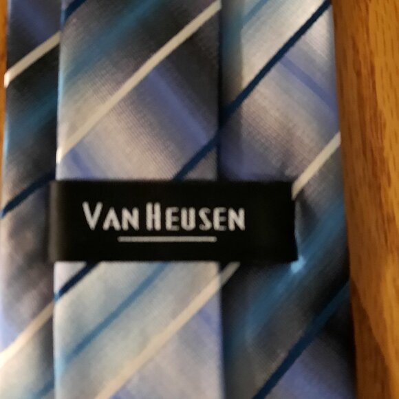 Van Heusen Men’s Silk Tie – Blue, Black & Gray Striped Classic - Picture 3 of 4